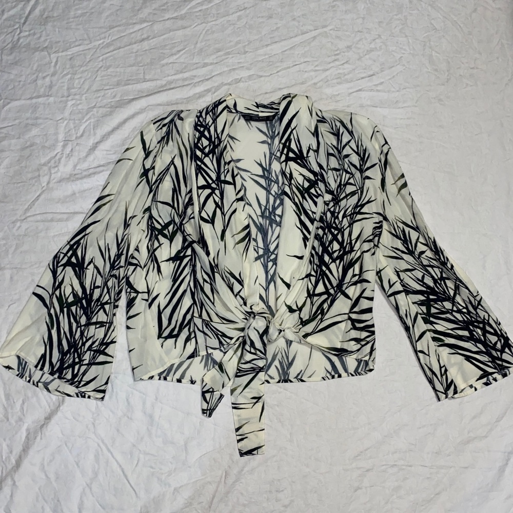 Zara Bamboo Leaf Print Wrap Top